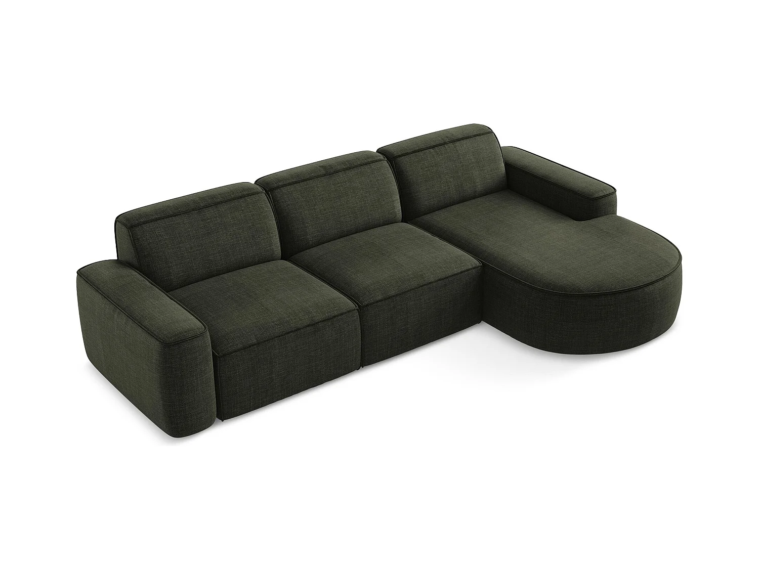 Canapé d'angle 3 places modulaire droit en tissu texturé - olive - OMAO