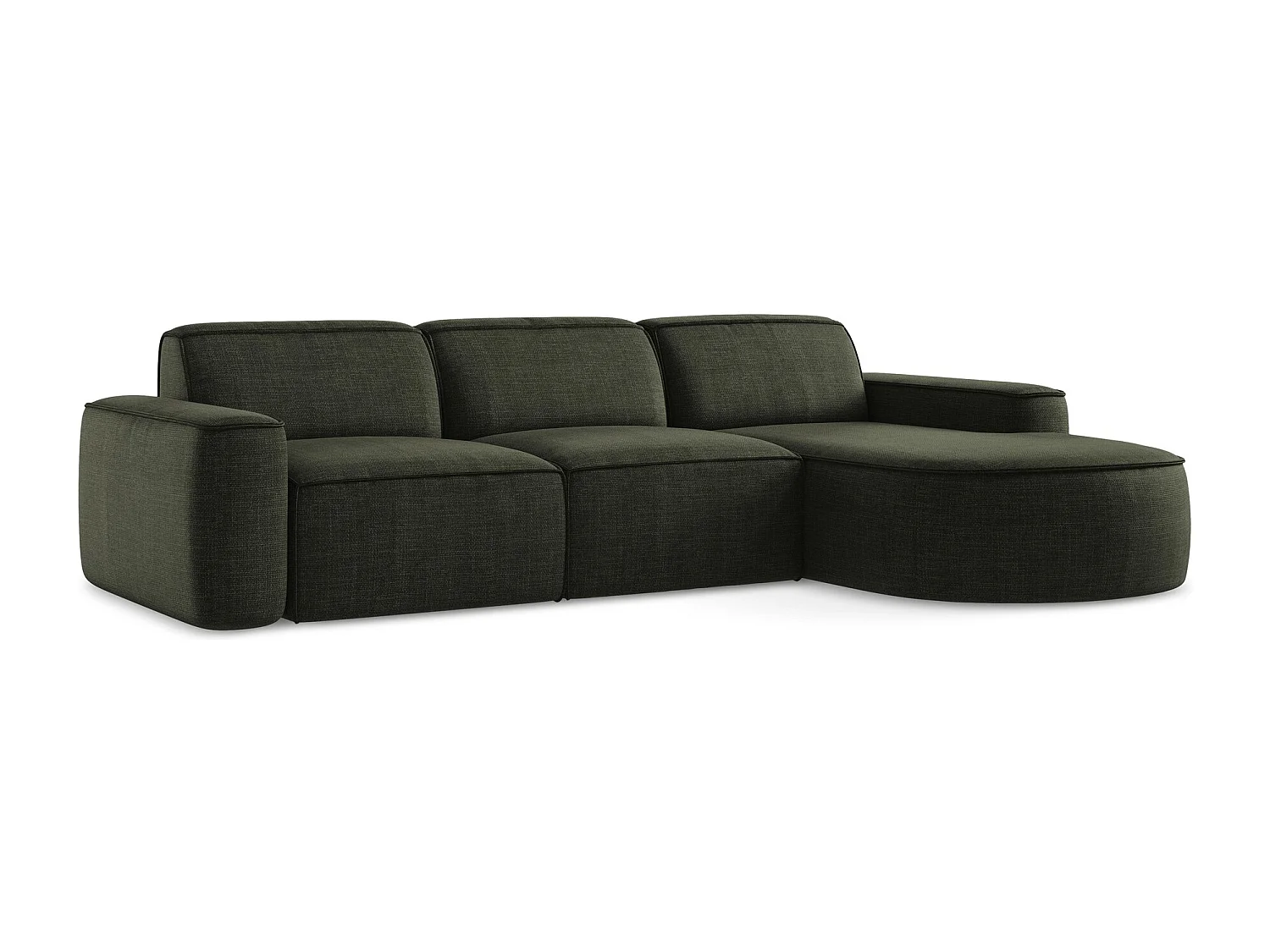 Canapé d'angle 3 places modulaire droit en tissu texturé - olive - OMAO