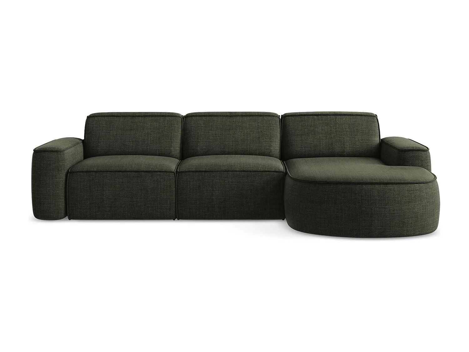 Canapé d'angle 3 places modulaire droit en tissu texturé - olive - OMAO