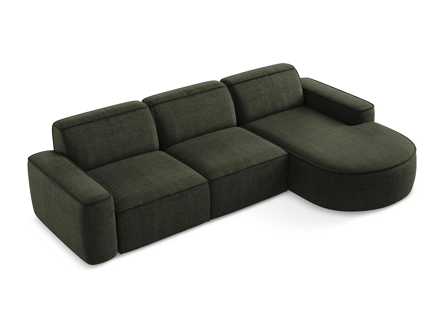 Canapé d'angle 3 places modulaire droit en tissu texturé - olive - OMAO