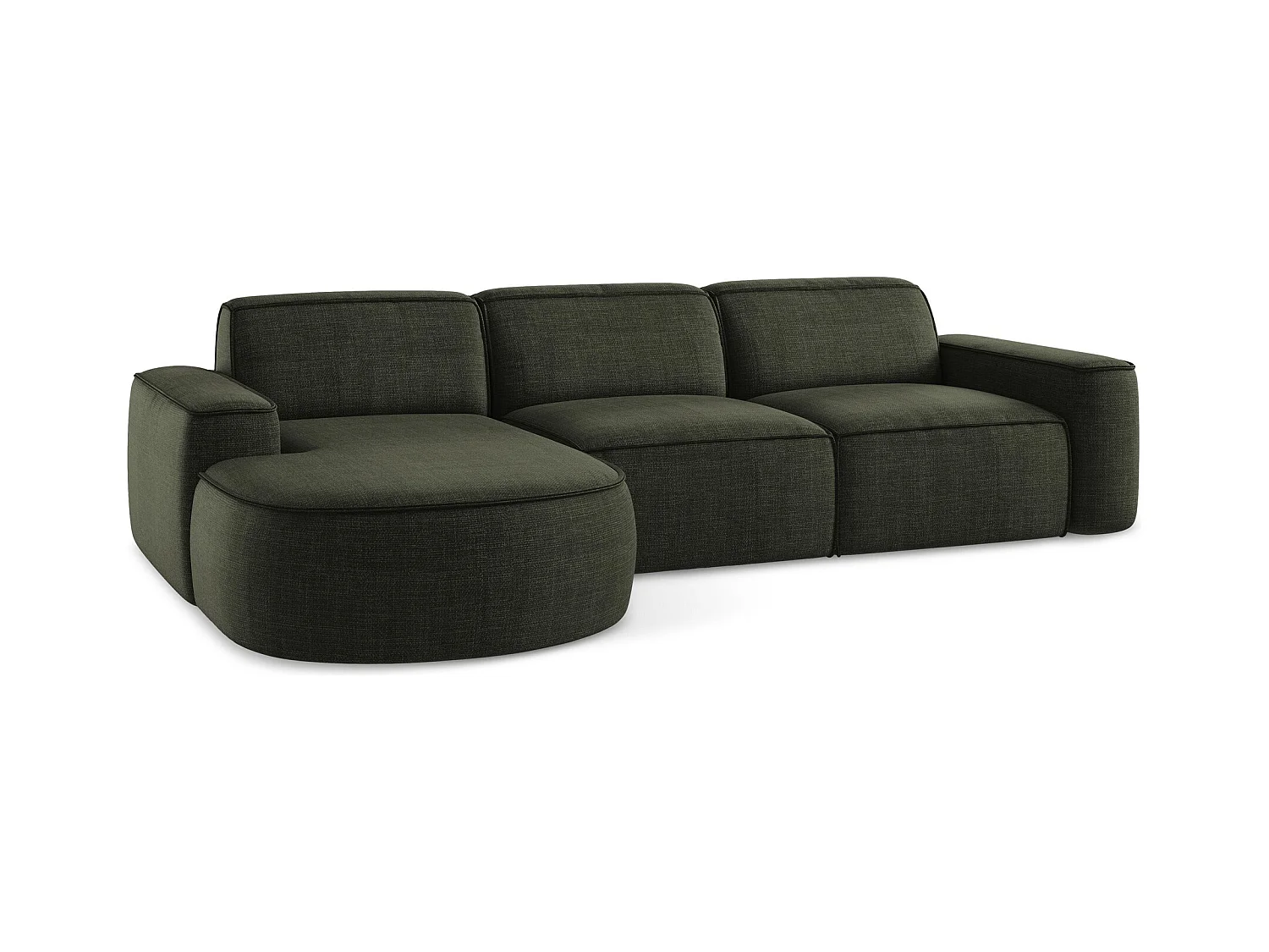 Canapé d'angle 3 places modulaire gauche en tissu texturé - olive - OMAO