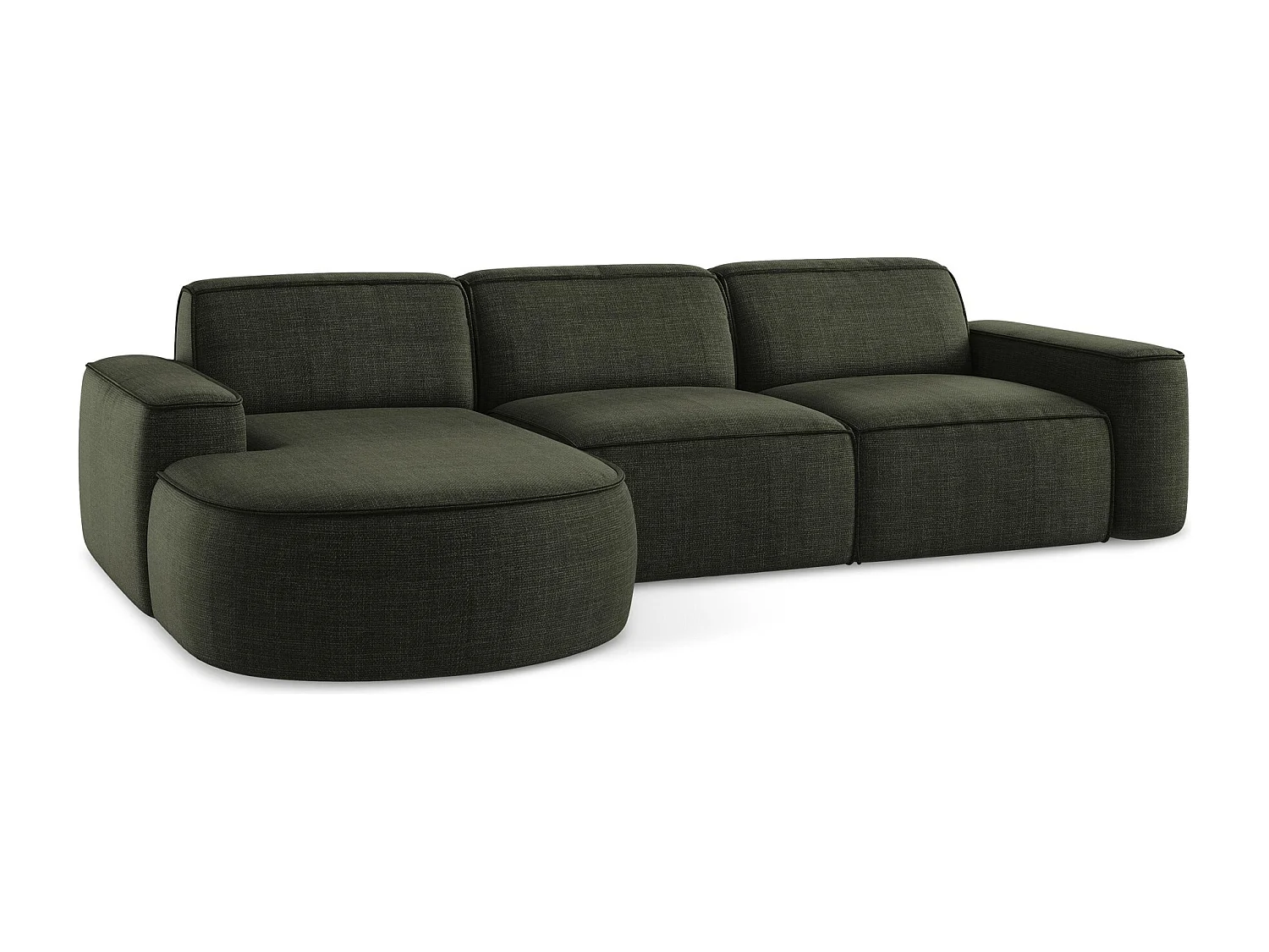 Modulaire hoekbank links van olijf textuurstof - OMAO