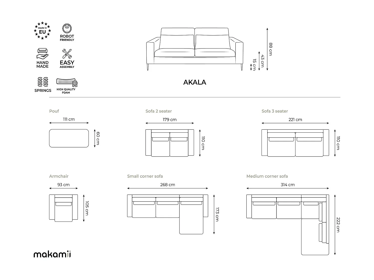 Canapé d’angle 3 places gauche en tissu chenille - gris clair - AKALA