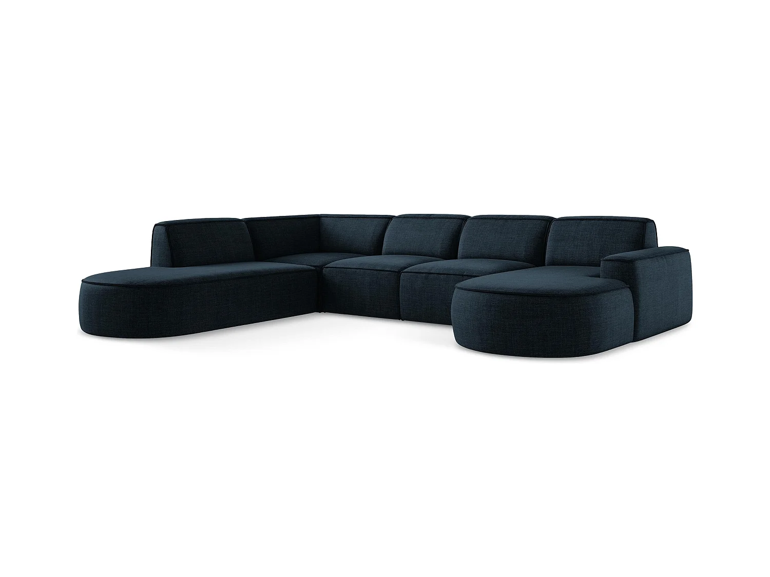 Canapé panoramique 4 places modulaire droit en tissu texturé - bleu royal - OMAO
