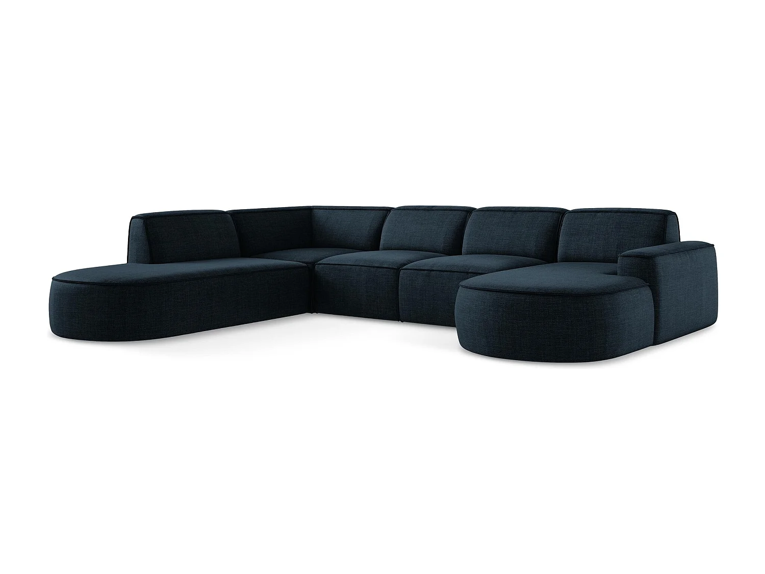 Canapé panoramique 4 places modulaire droit en tissu texturé - bleu royal - OMAO