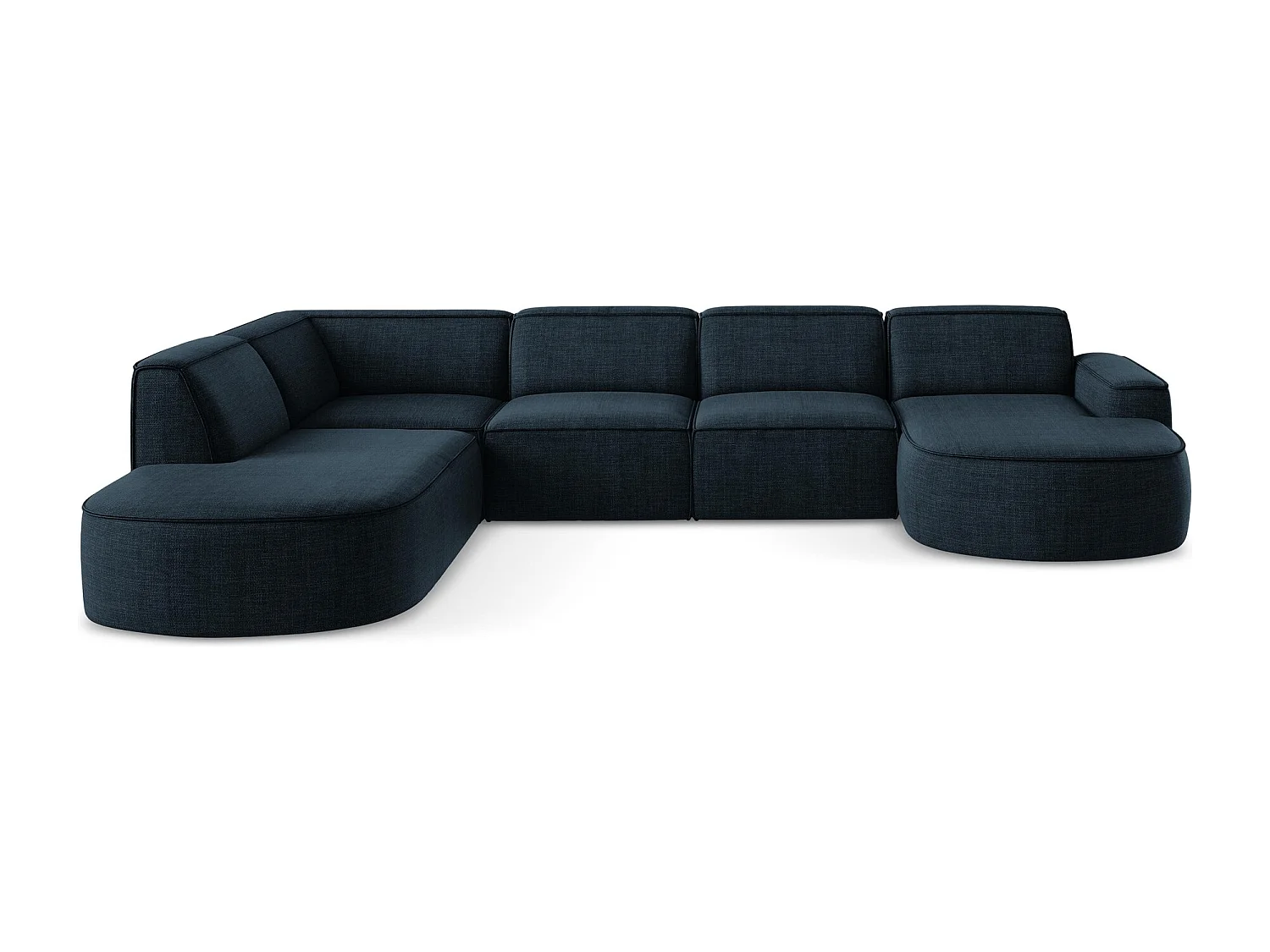 Canapé panoramique 4 places modulaire droit en tissu texturé - bleu royal - OMAO