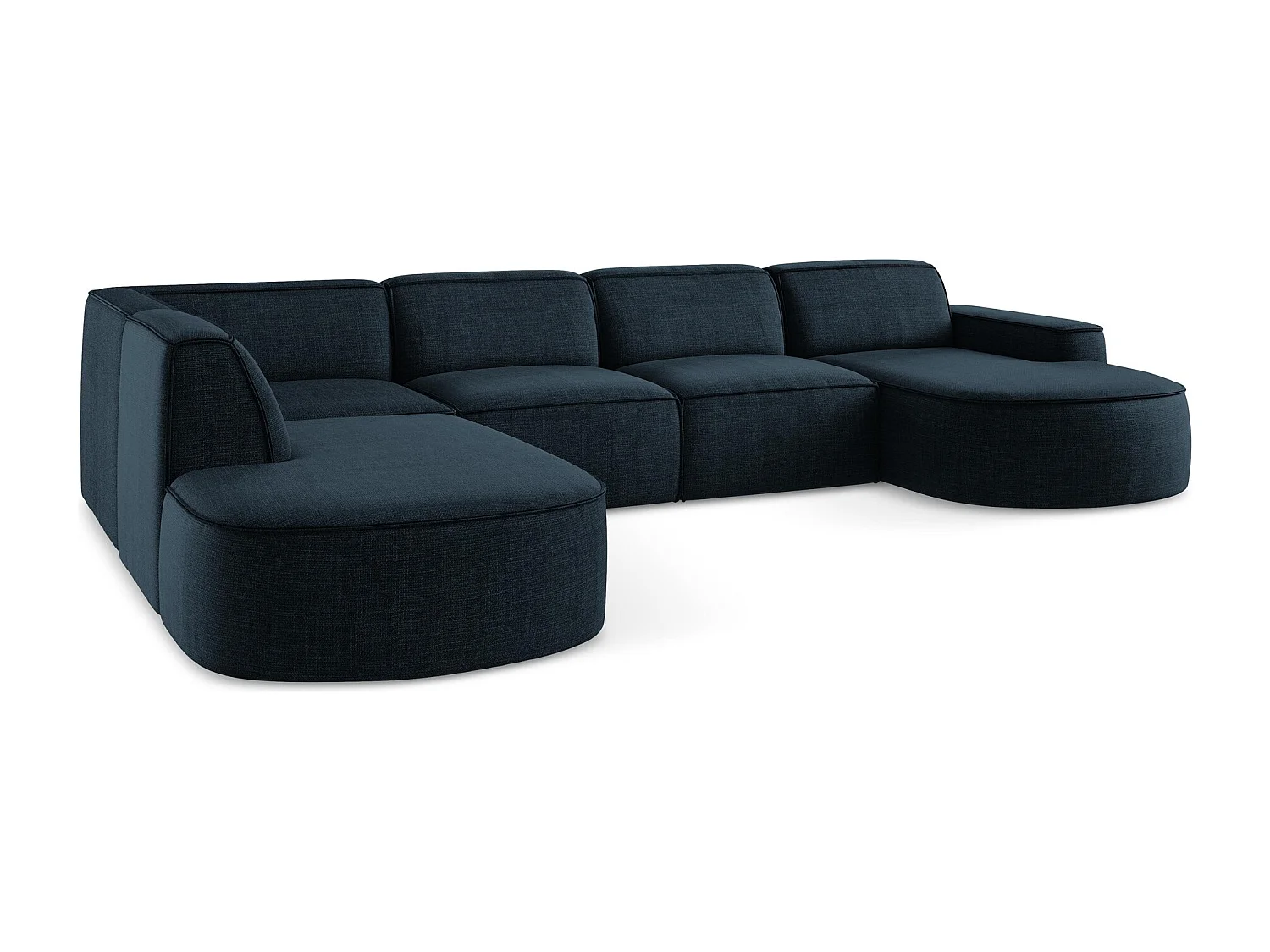 Canapé panoramique 4 places modulaire droit en tissu texturé - bleu royal - OMAO