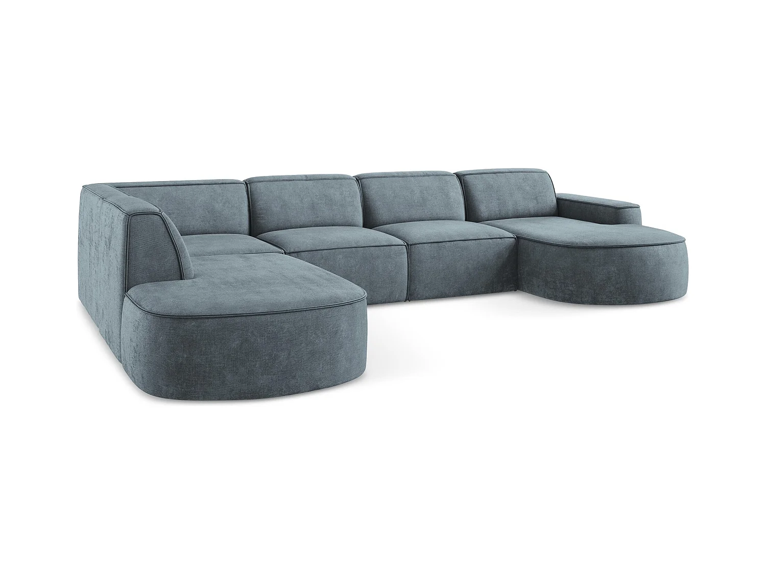 Canapé panoramique 5 places modulaire gauche en tissu chenille - jeans - OMAO