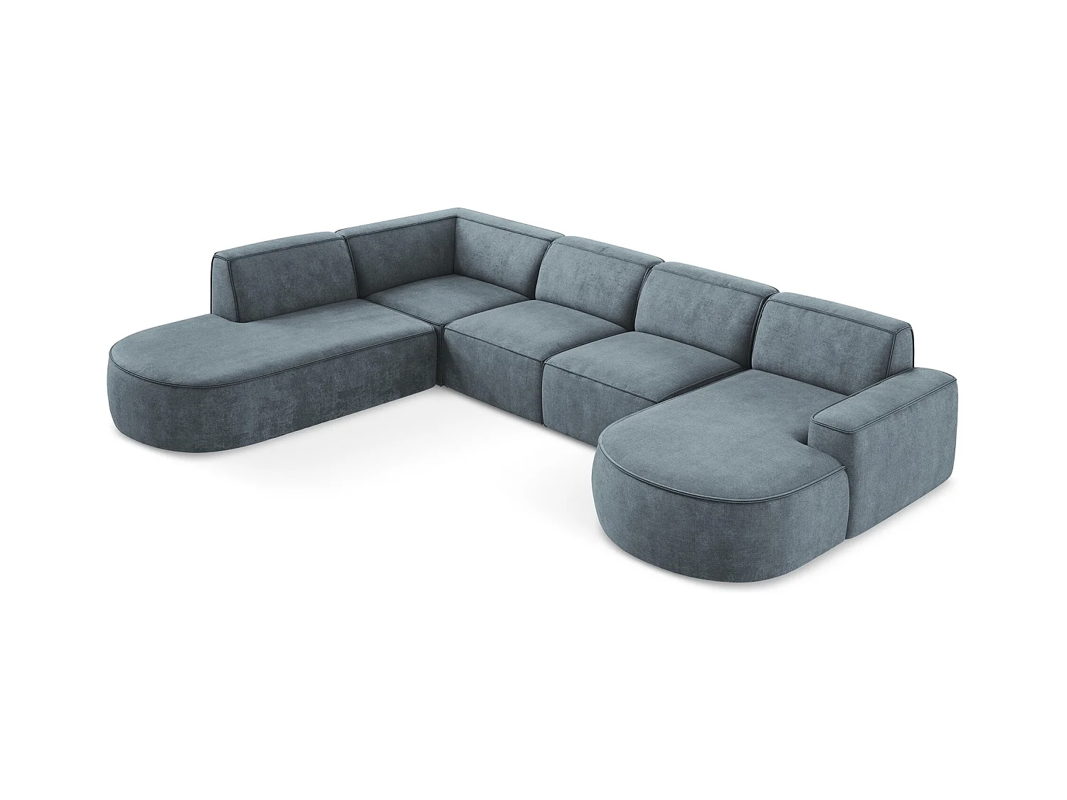 Canapé panoramique 5 places modulaire gauche en tissu chenille - jeans - OMAO