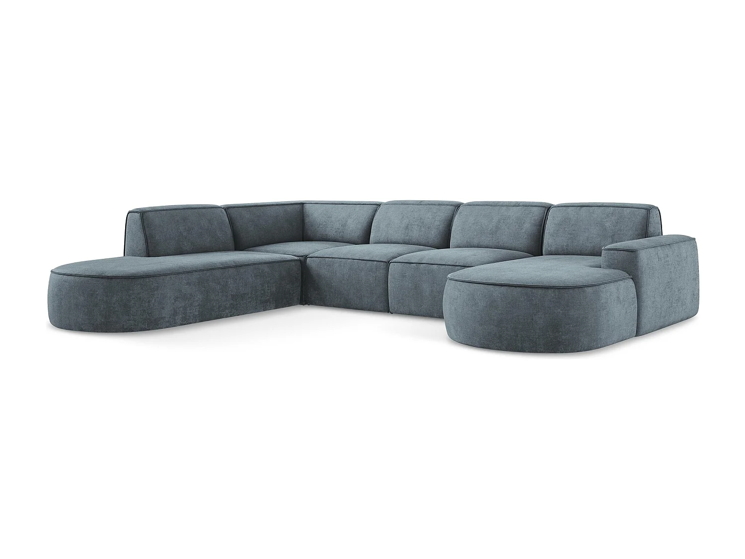 Canapé panoramique 5 places modulaire gauche en tissu chenille - jeans - OMAO
