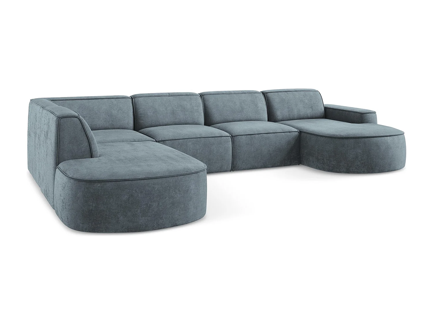 Canapé panoramique 5 places modulaire gauche en tissu chenille - jeans - OMAO