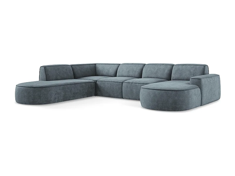 Canapé panoramique 5 places modulaire gauche en tissu chenille - jeans - OMAO