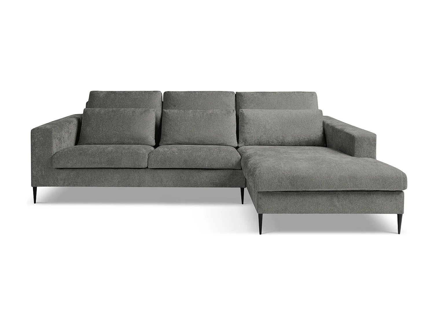 Canapé d’angle 3 places droit en tissu chenille - gris foncé - AKALA