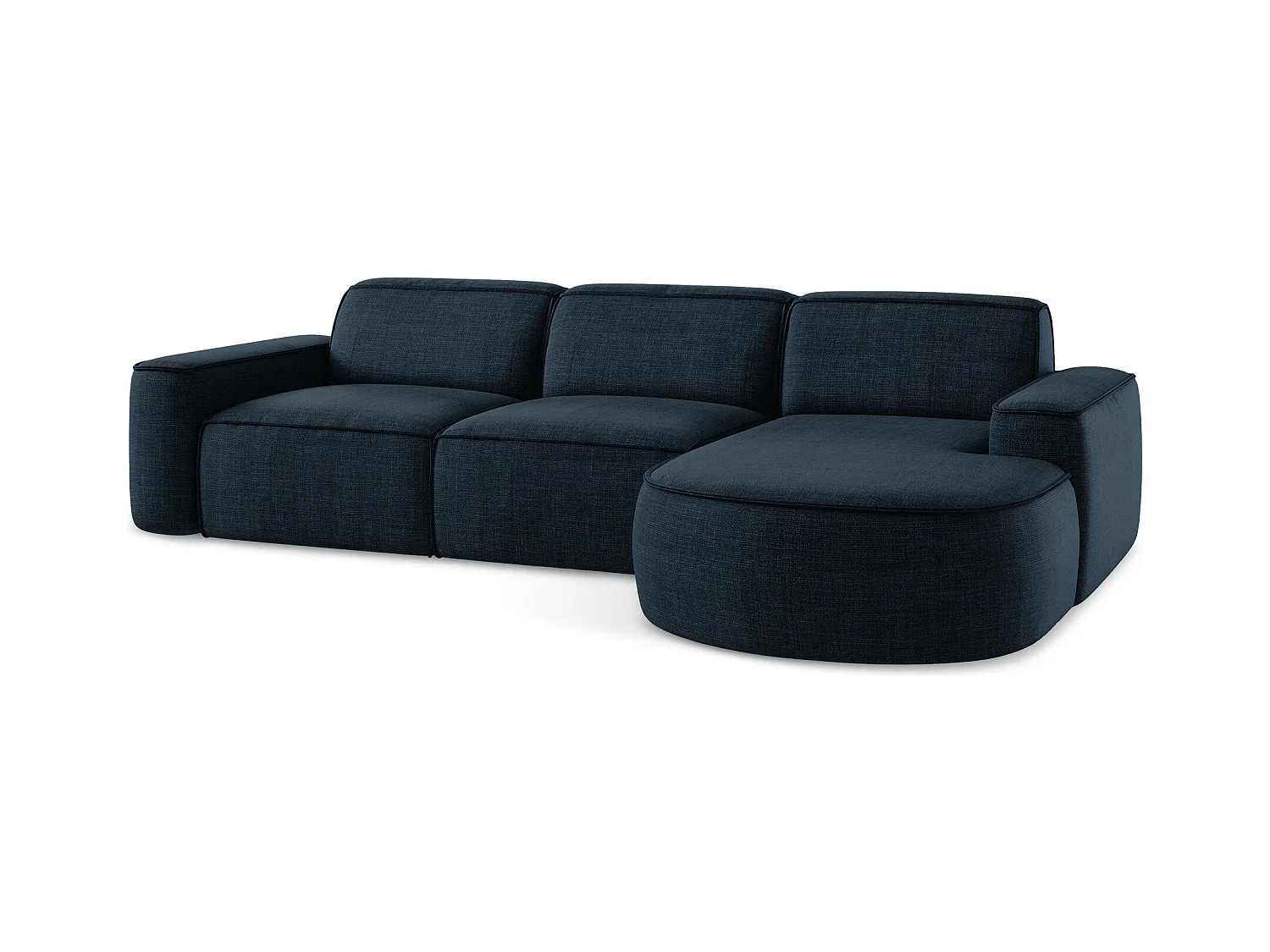 Canapé d'angle 3 places modulaire droit en tissu texturé - bleu royal - OMAO