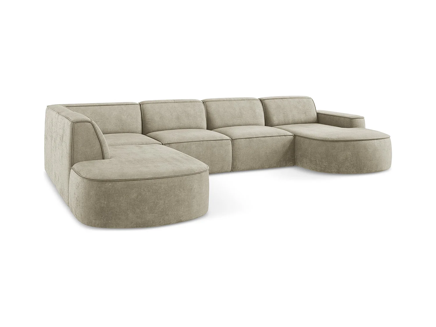 Canapé panoramique 5 places modulaire gauche en tissu chenille - beige - OMAO