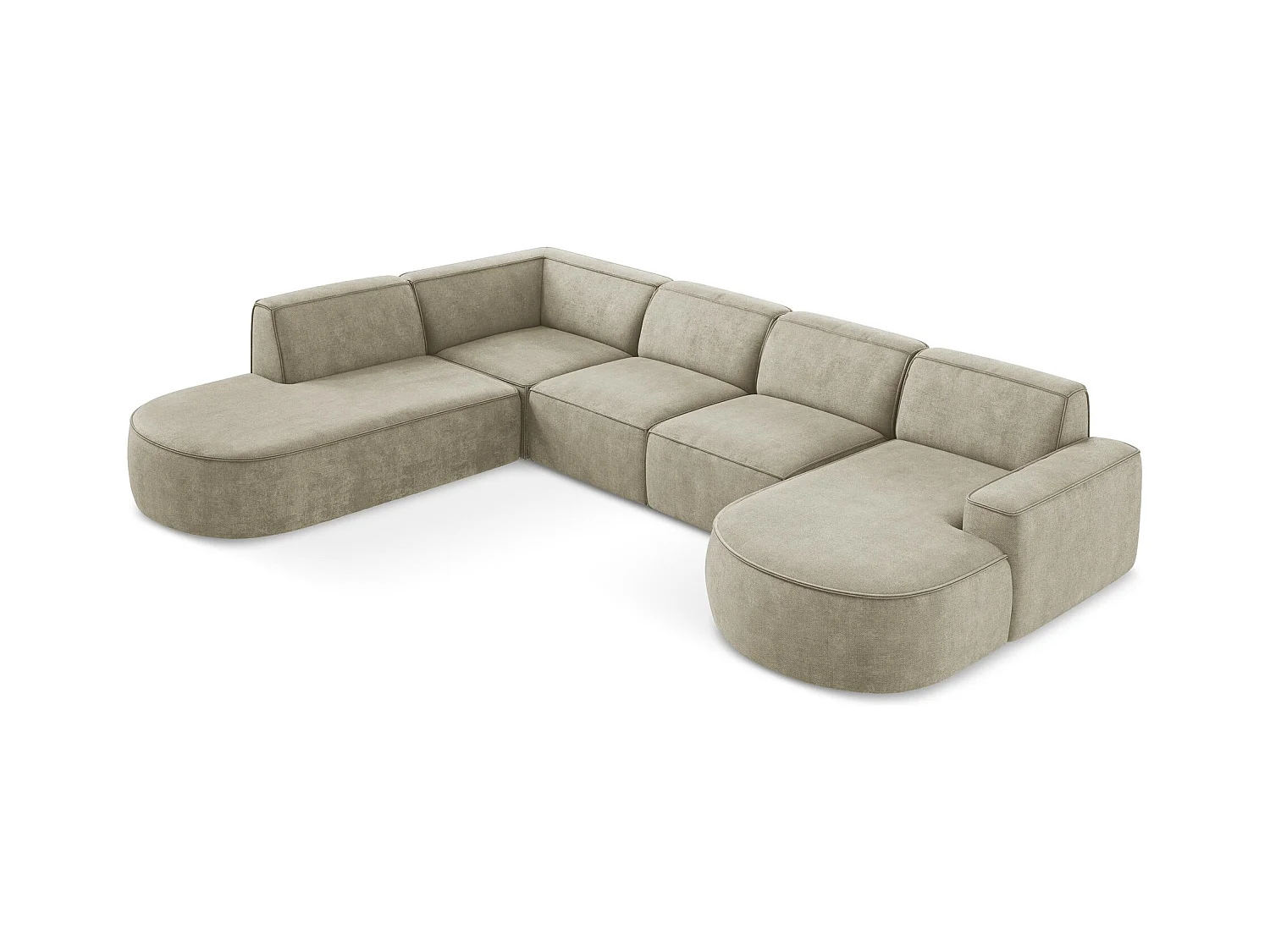 Canapé panoramique 5 places modulaire gauche en tissu chenille - beige - OMAO