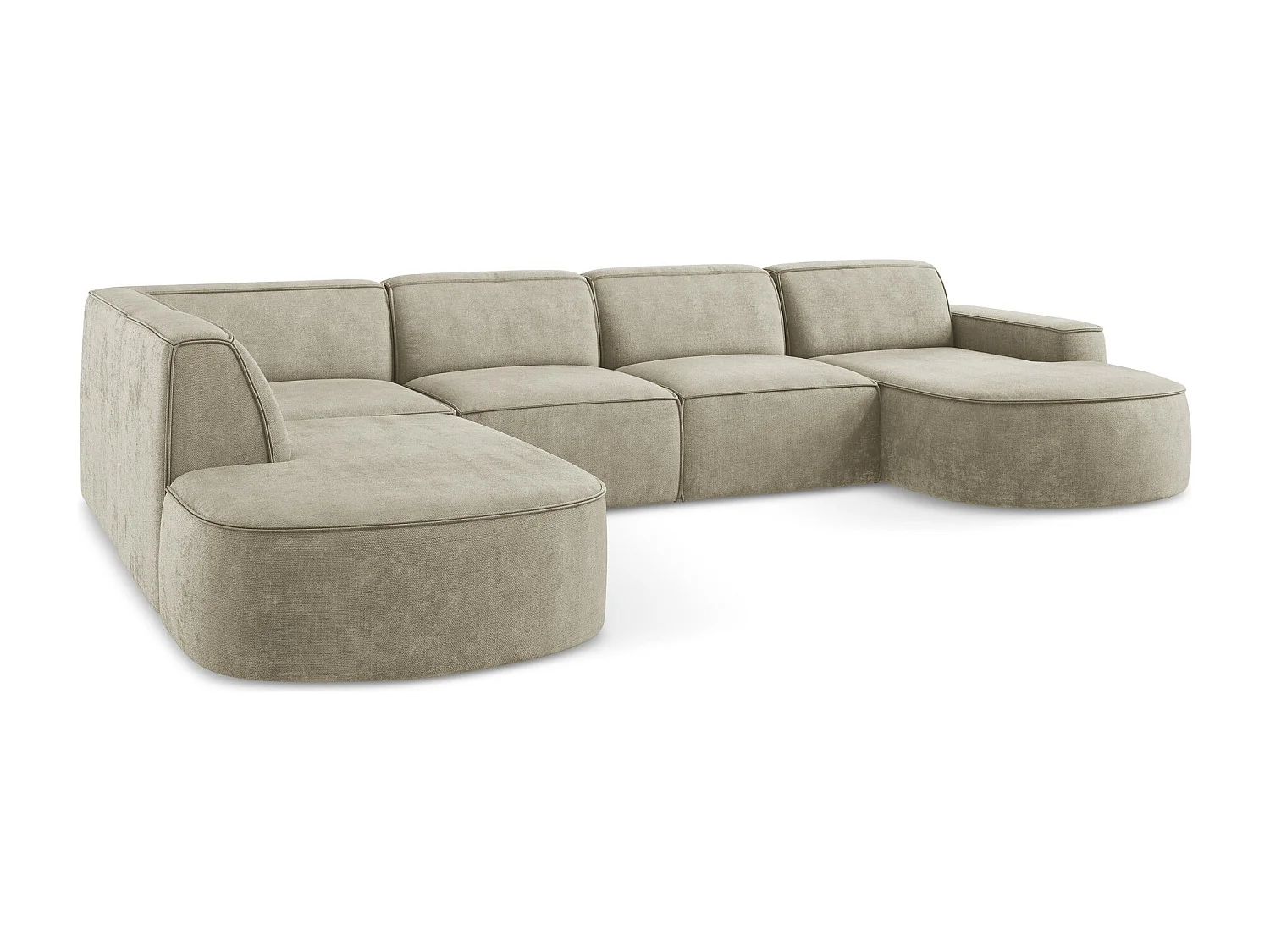 Canapé panoramique 5 places modulaire gauche en tissu chenille - beige - OMAO
