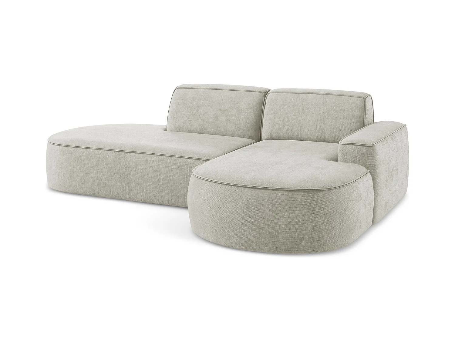 Canapé d'angle 3 places modulaire droit en tissu chenille - perle - OMAO