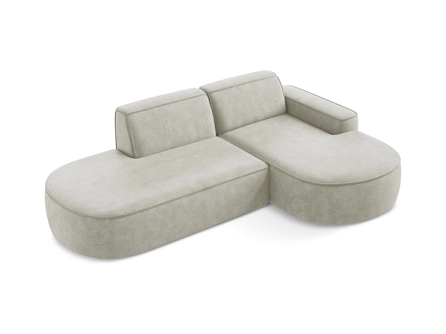 Canapé d'angle 3 places modulaire droit en tissu chenille - perle - OMAO