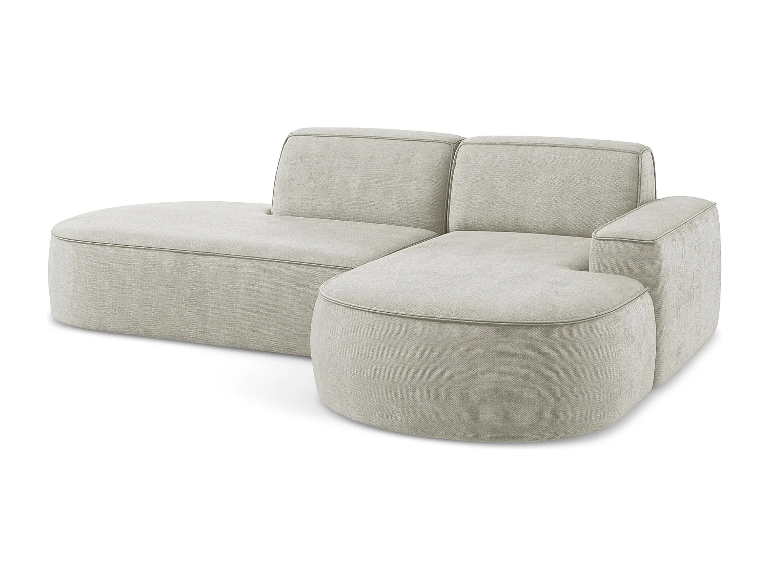 Canapé d'angle 3 places modulaire droit en tissu chenille - perle - OMAO