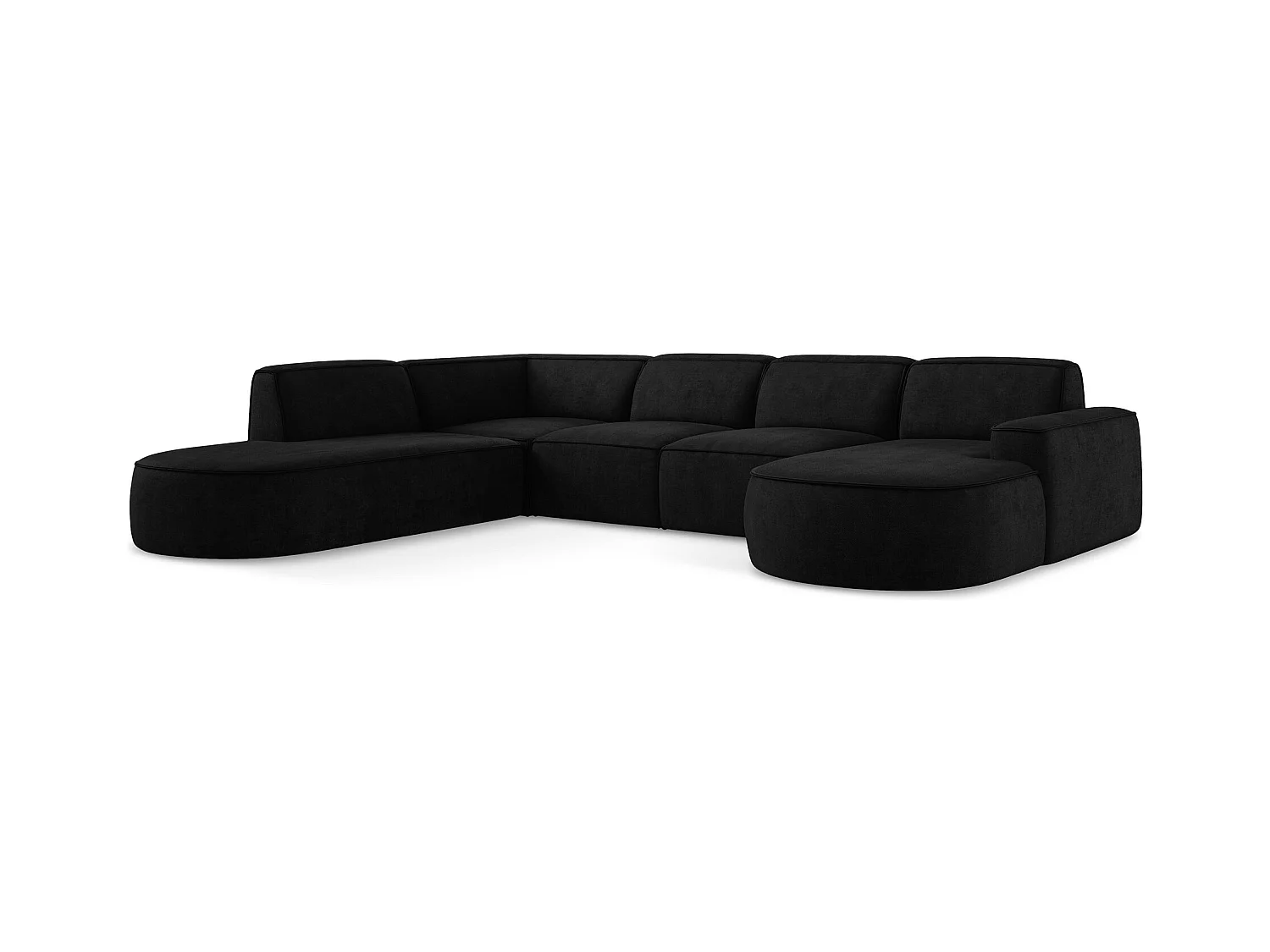 Canapé panoramique 5 places modulaire gauche en tissu chenille - noir - OMAO