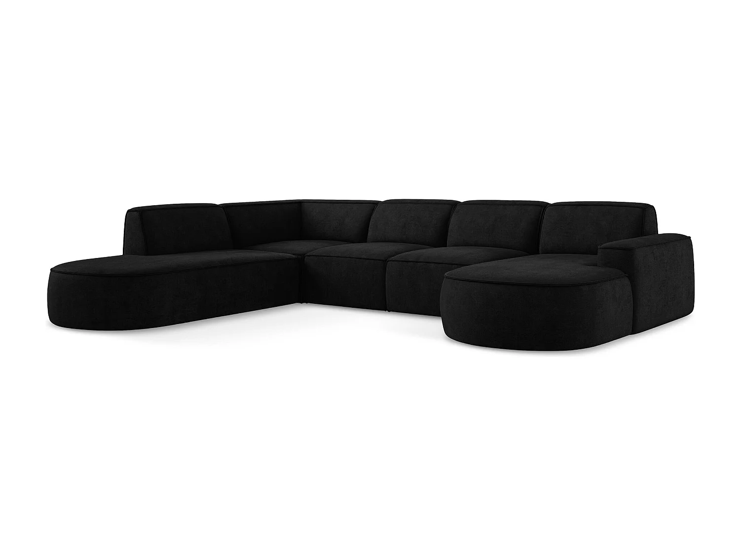 Canapé panoramique 5 places modulaire gauche en tissu chenille - noir - OMAO