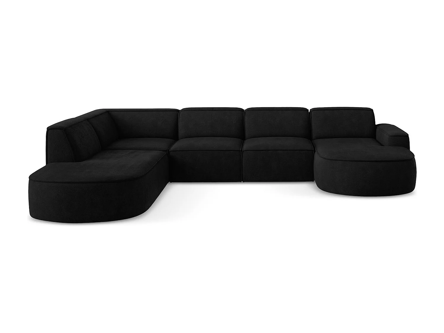 Canapé panoramique 5 places modulaire gauche en tissu chenille - noir - OMAO