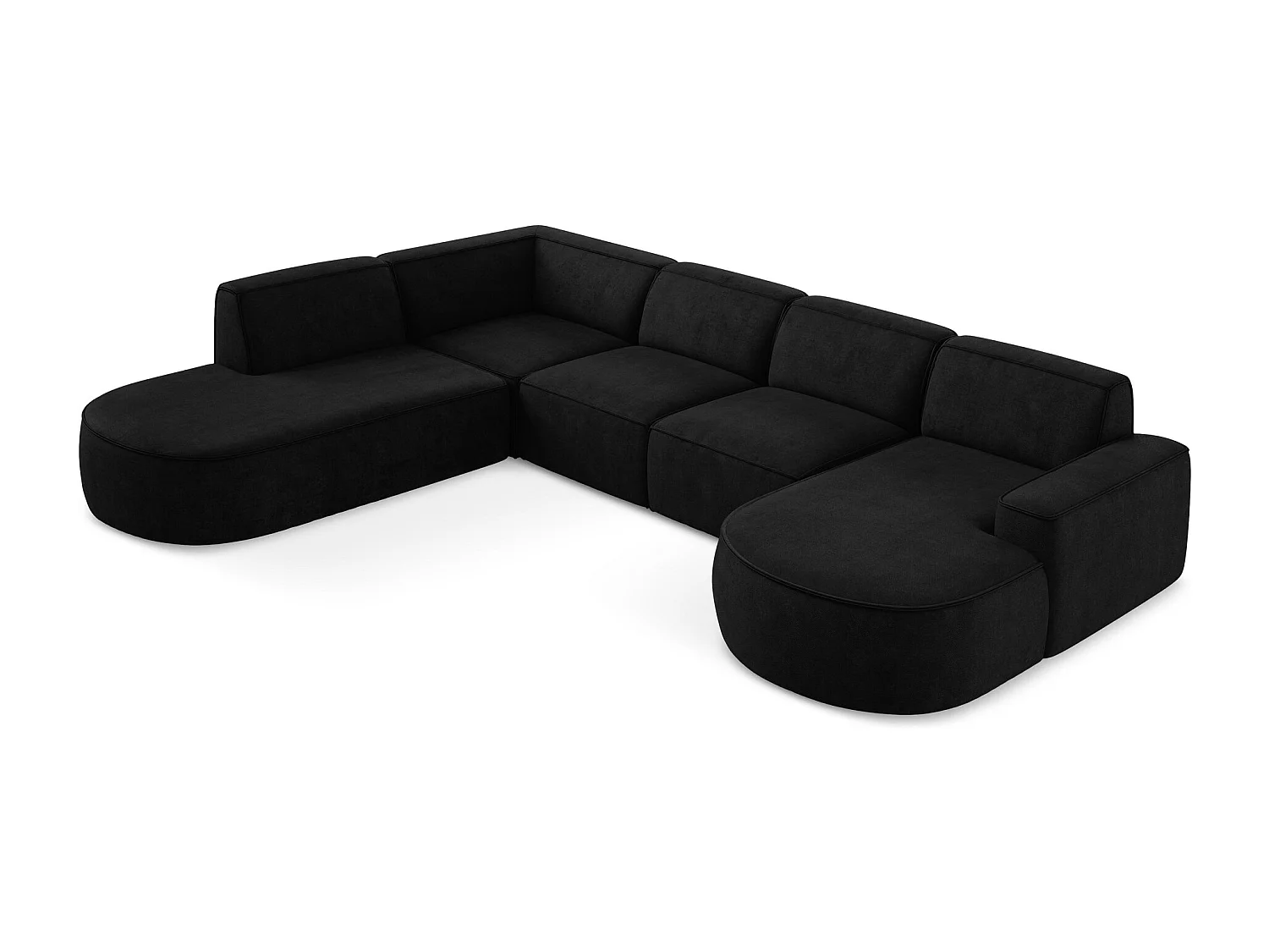 Canapé panoramique 5 places modulaire gauche en tissu chenille - noir - OMAO