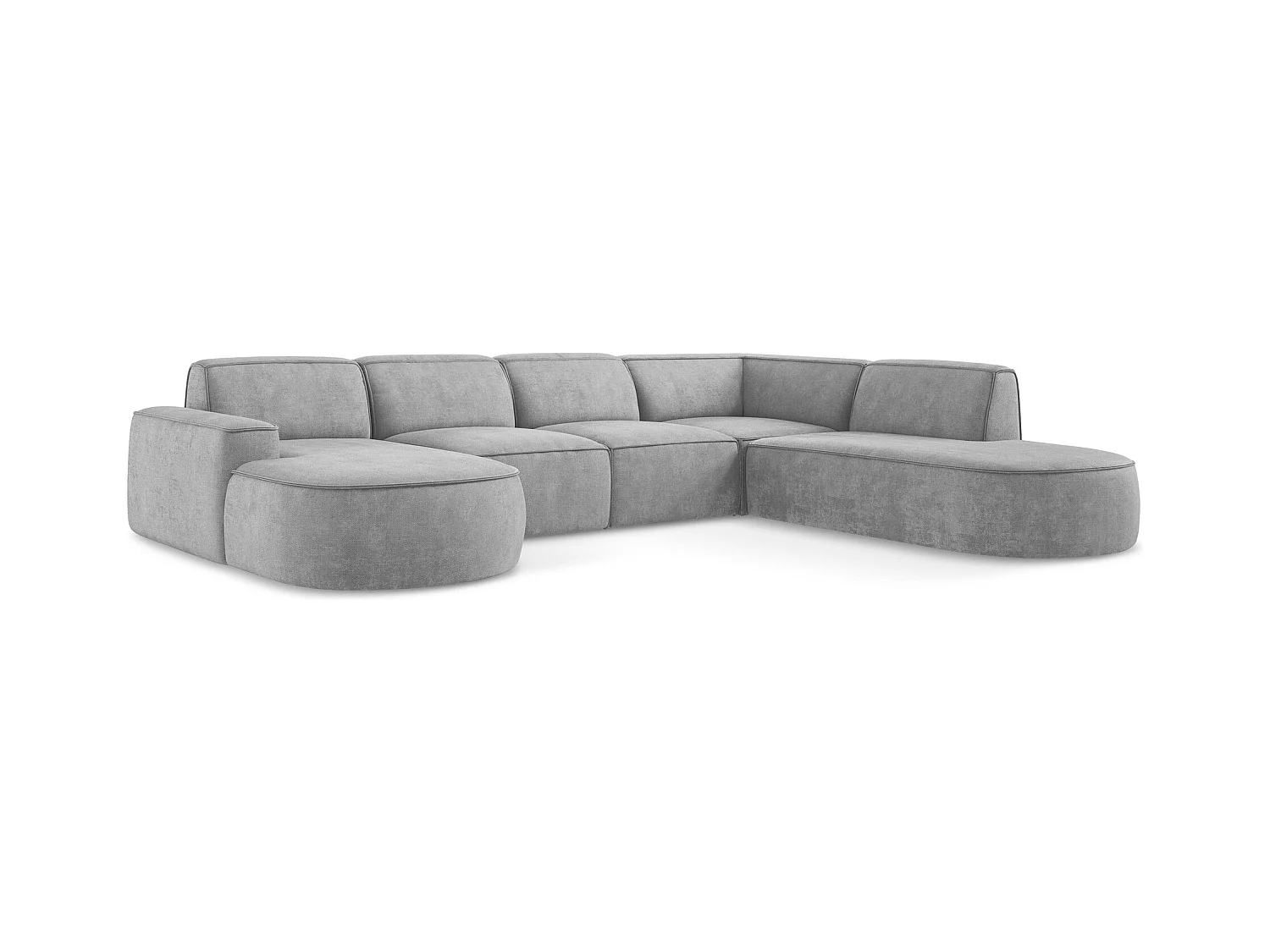 Canapé panoramique 5 places modulaire gauche en tissu chenille - gris clair - OMAO