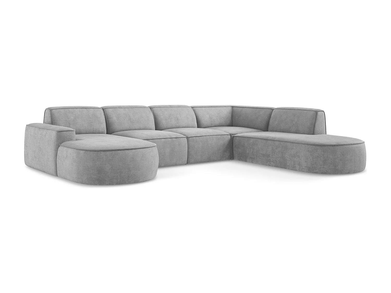 Canapé panoramique 5 places modulaire gauche en tissu chenille - gris clair - OMAO