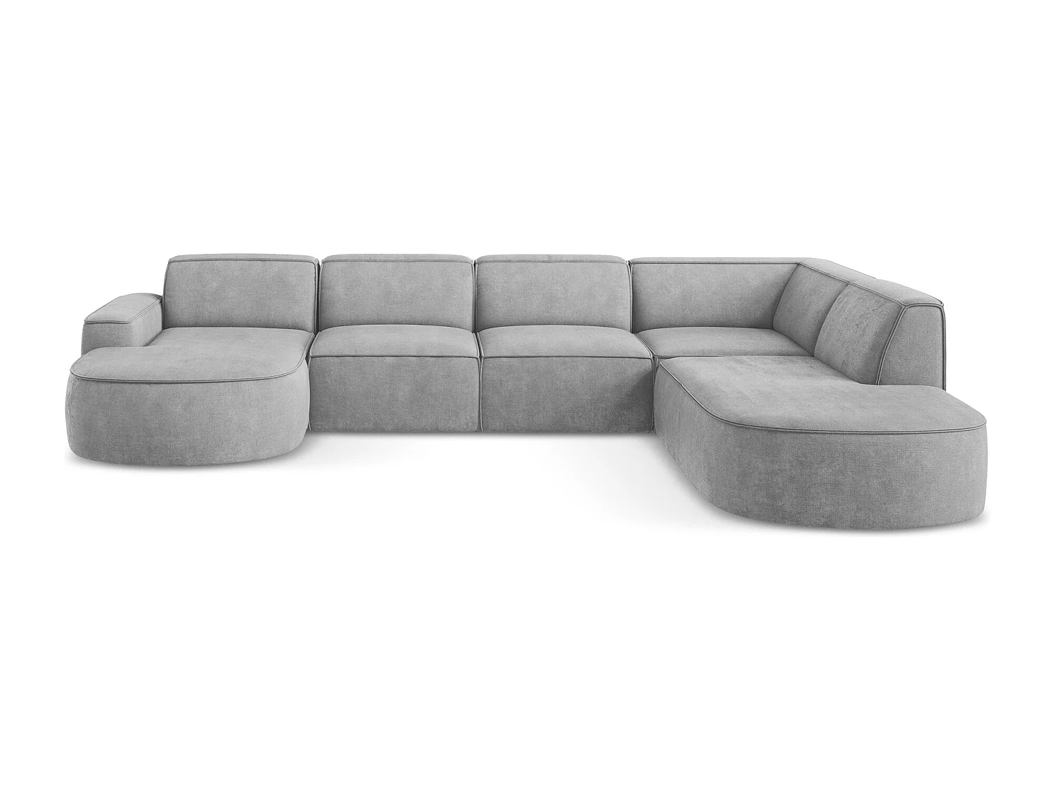Canapé panoramique 5 places modulaire gauche en tissu chenille - gris clair - OMAO