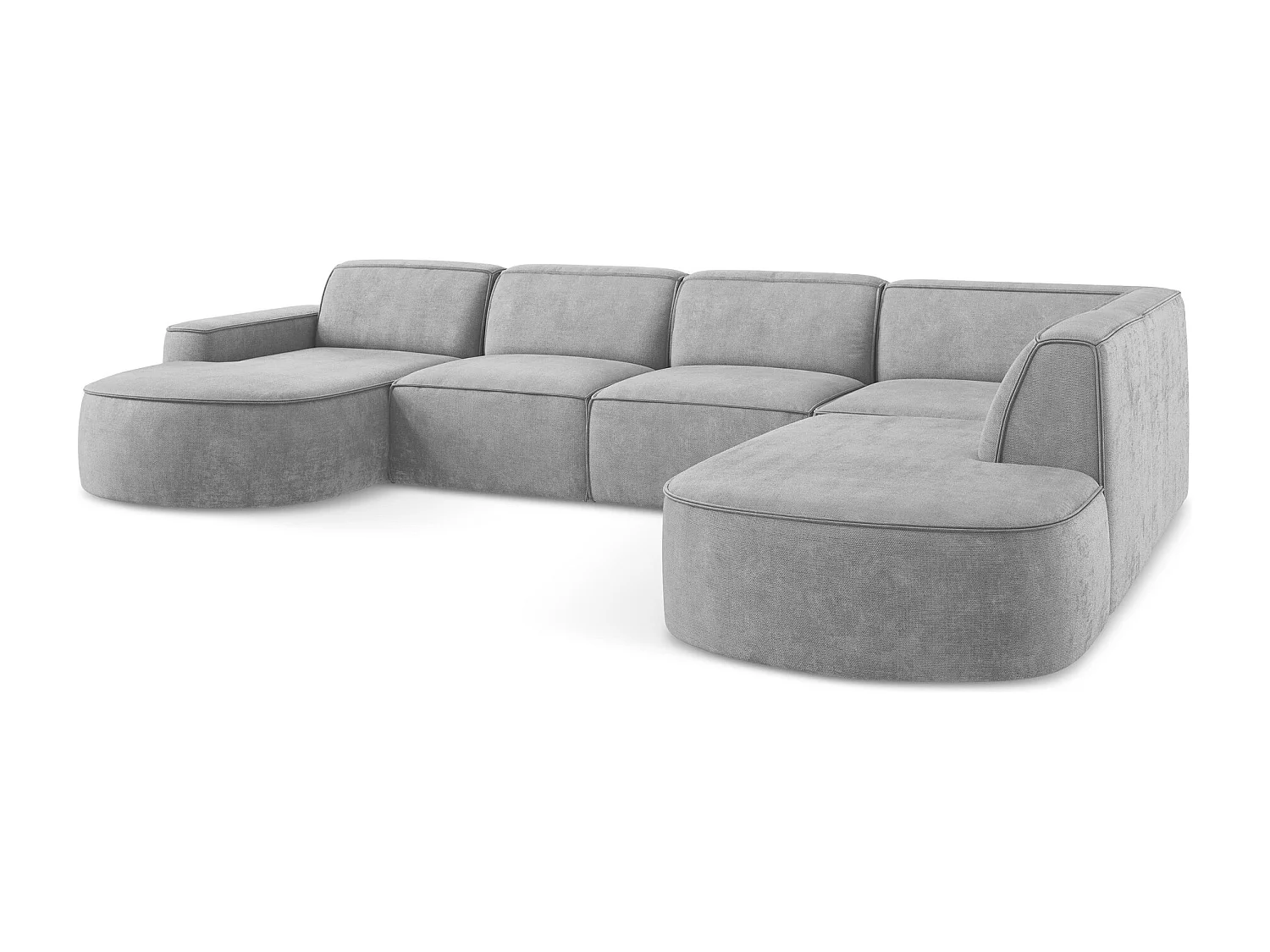 Canapé panoramique 5 places modulaire gauche en tissu chenille - gris clair - OMAO