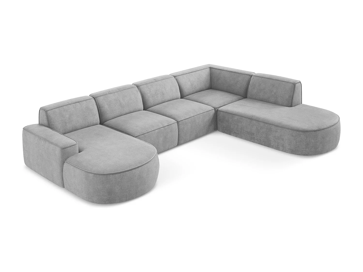 Canapé panoramique 5 places modulaire gauche en tissu chenille - gris clair - OMAO