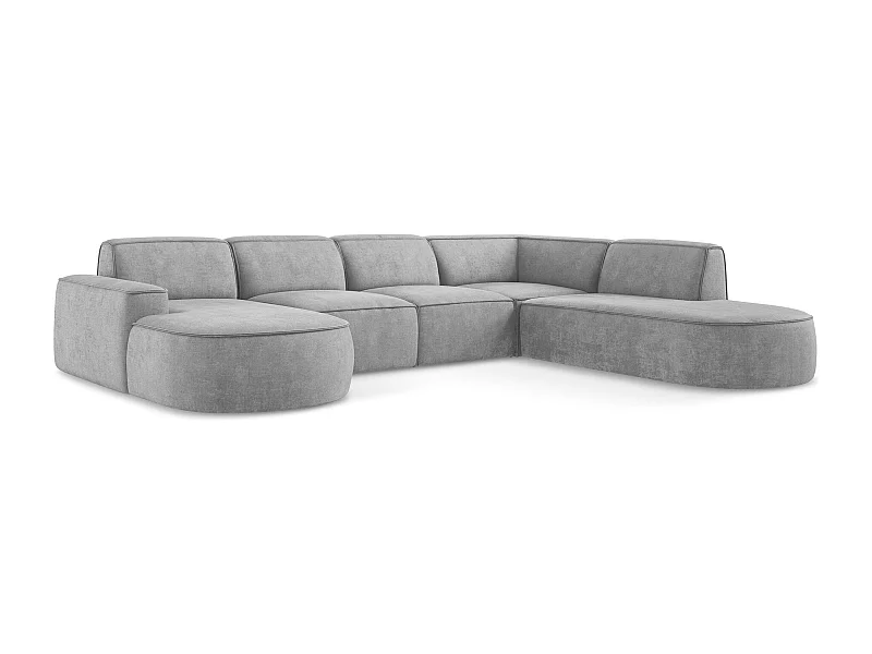 Sofa panoramiczna lewa - z tkaniny szenilowej - jasny szary - OMAO