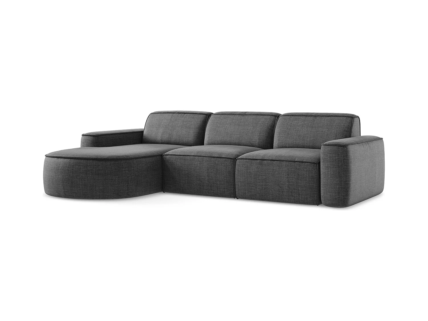 Canapé d'angle 3 places modulaire gauche en tissu texturé - gris foncé - OMAO