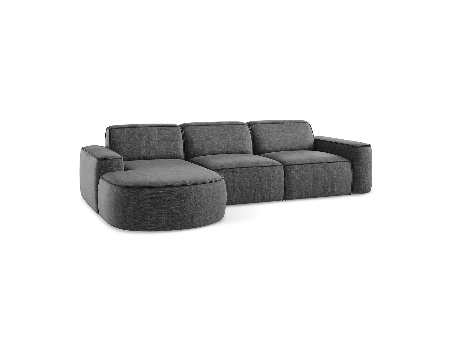 Canapé d'angle 3 places modulaire gauche en tissu texturé - gris foncé - MELISSA
