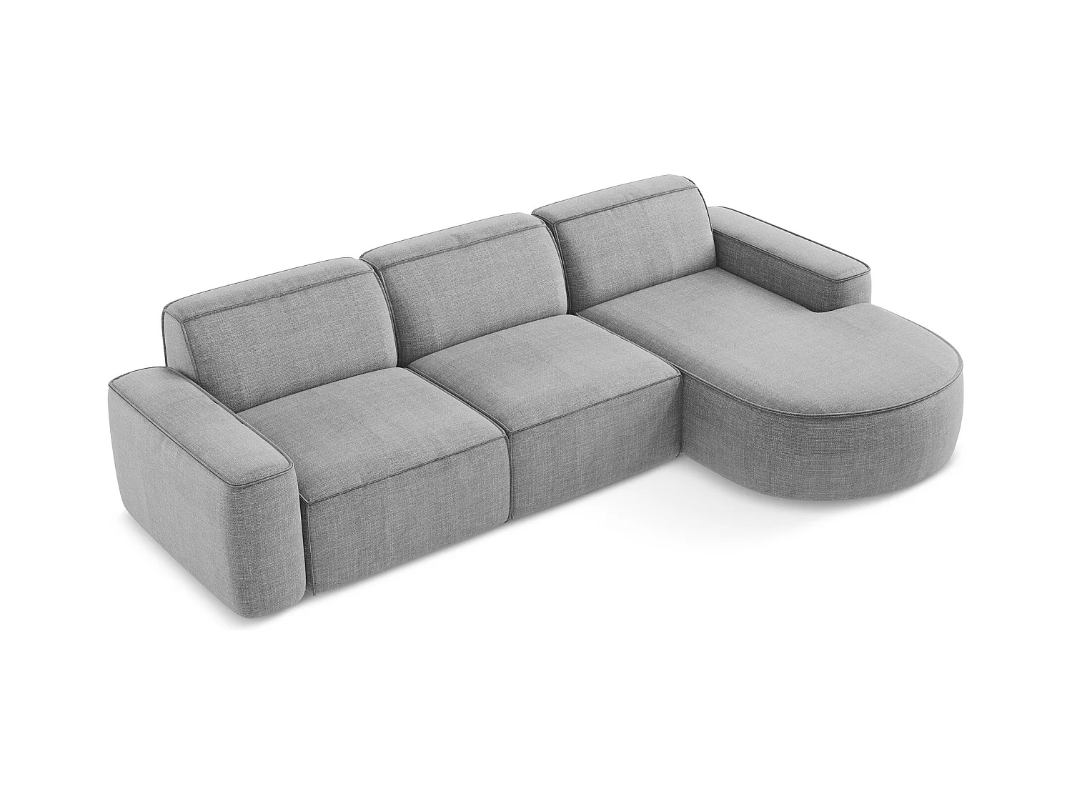 Canapé d'angle 3 places modulaire droit en tissu texturé - gris clair - OMAO