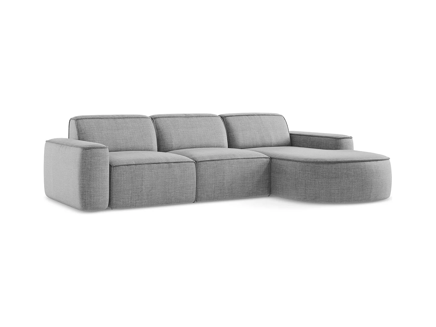 Canapé d'angle 3 places modulaire droit en tissu texturé - gris clair - OMAO