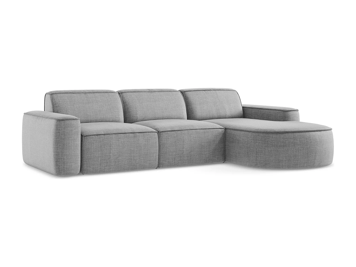 Canapé d'angle 3 places modulaire droit en tissu texturé - gris clair - OMAO