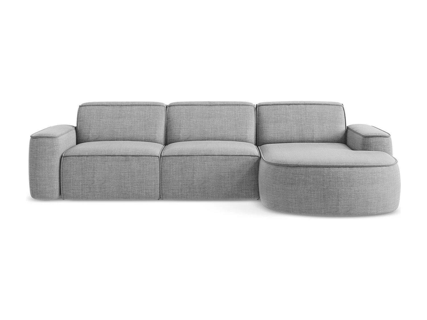 Canapé d'angle 3 places modulaire droit en tissu texturé - gris clair - OMAO