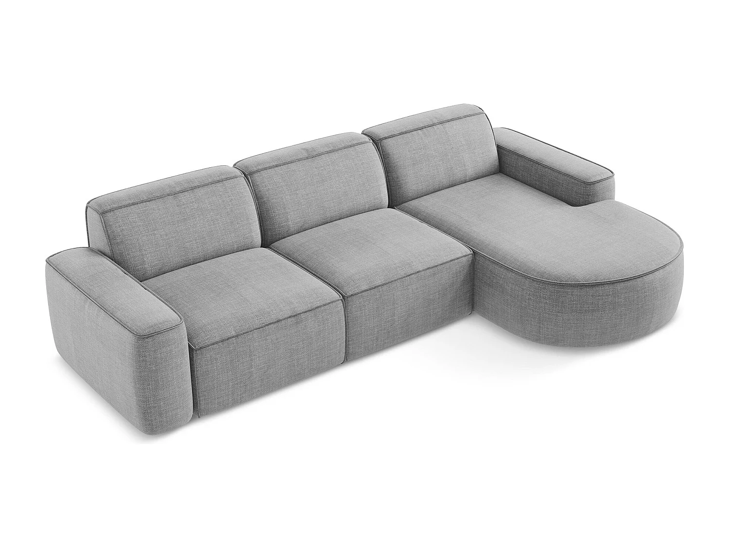 Canapé d'angle 3 places modulaire droit en tissu texturé - gris clair - OMAO