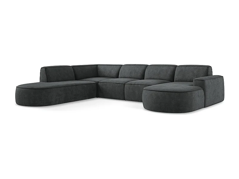 Panoramische hoekbank links van donkergrijs chenille stof - OMAO