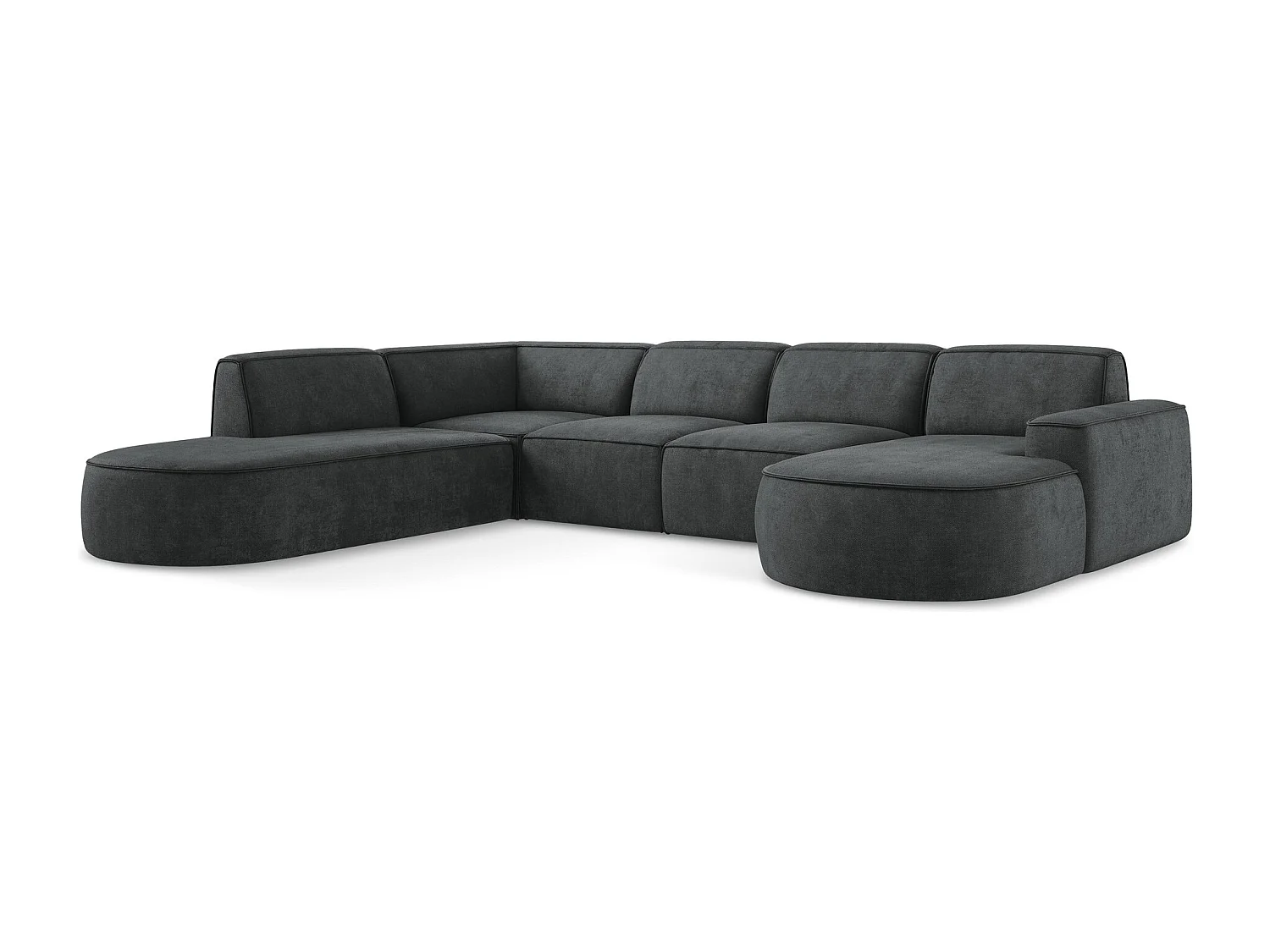 Canapé panoramique 5 places modulaire gauche en tissu chenille - gris foncé - OMAO