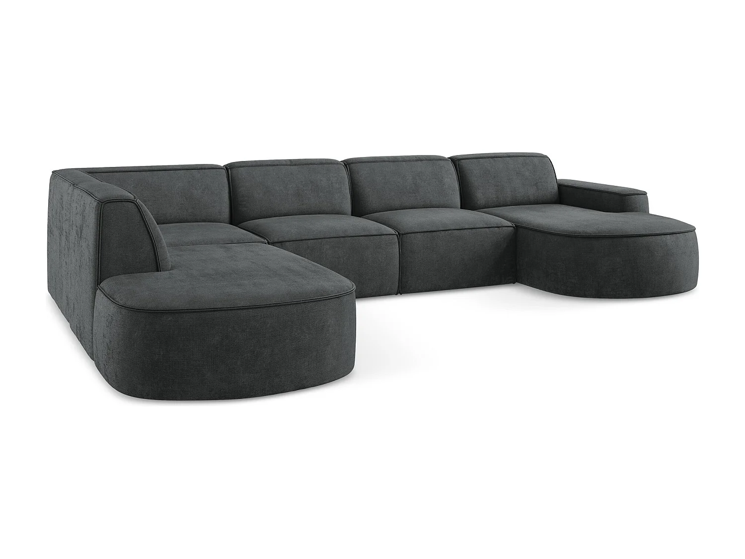 Canapé panoramique 5 places modulaire gauche en tissu chenille - gris foncé - OMAO