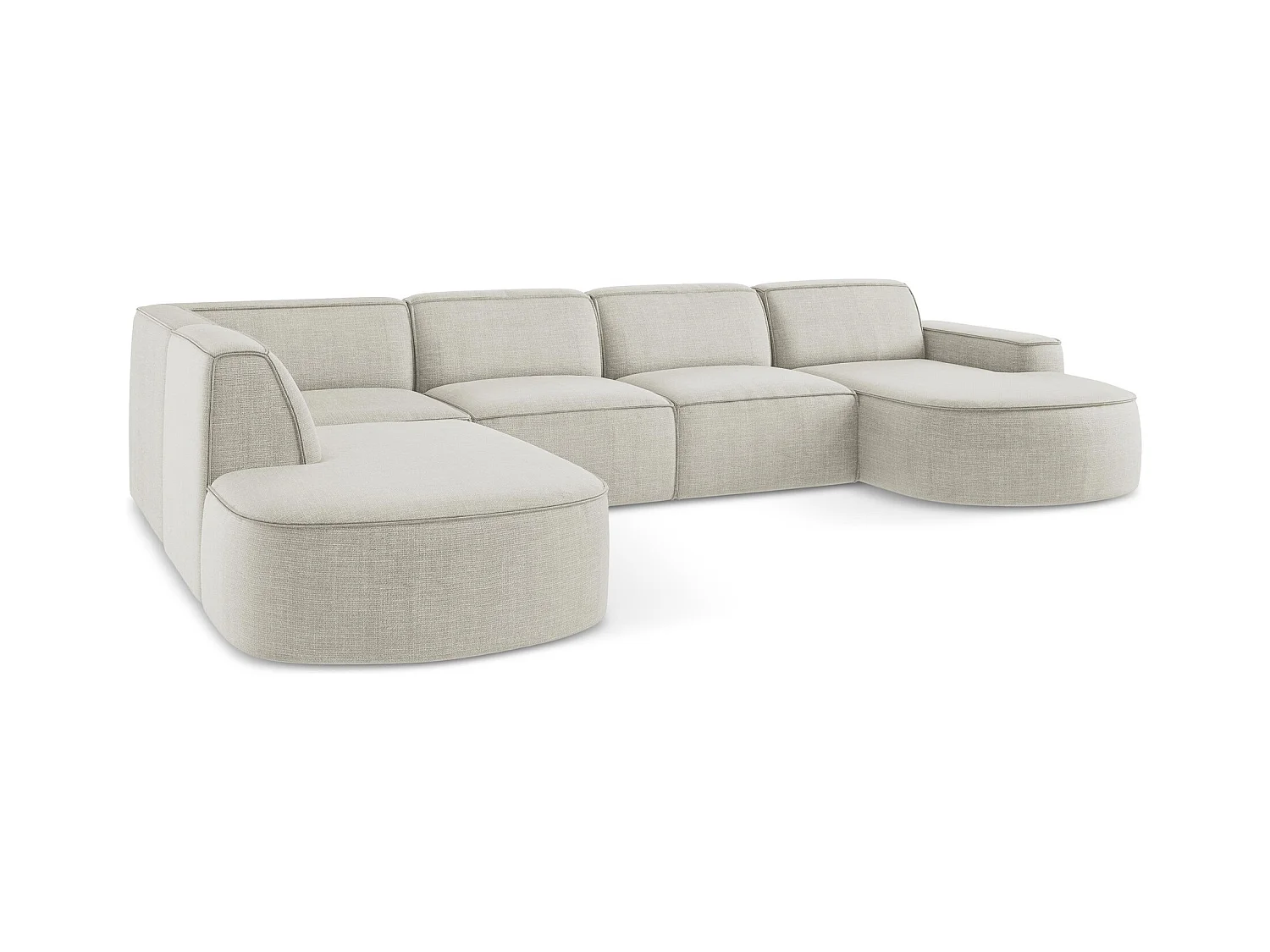 Canapé panoramique 4 places modulaire droit en tissu texturé - beige clair - OMAO