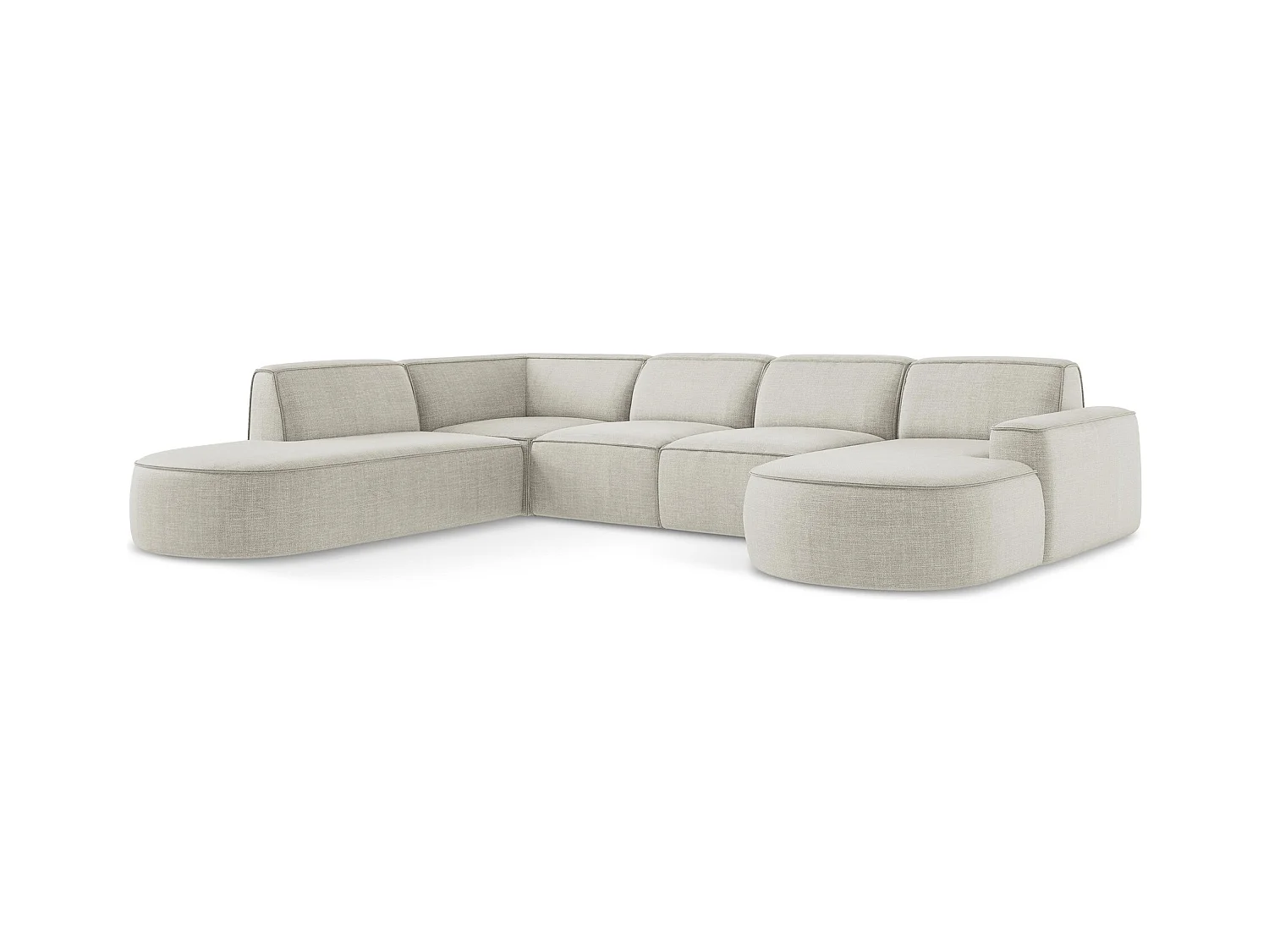 Canapé panoramique 4 places modulaire droit en tissu texturé - beige clair - OMAO