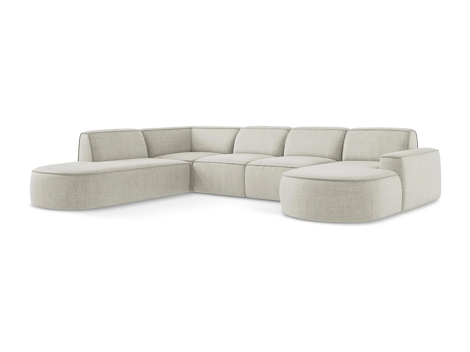 Canapé panoramique 4 places modulaire droit en tissu texturé - beige clair - OMAO