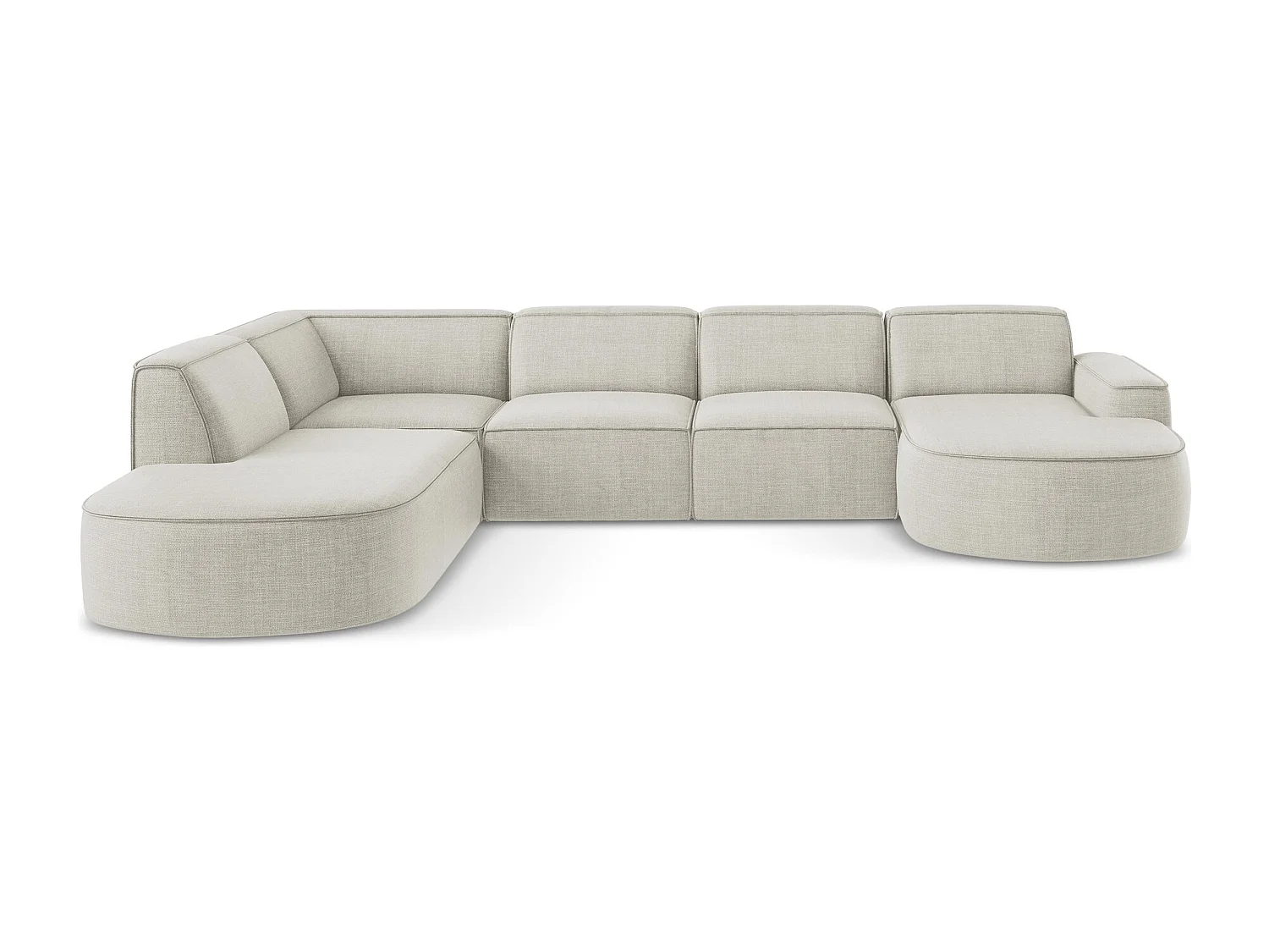 Canapé panoramique 4 places modulaire droit en tissu texturé - beige clair - OMAO