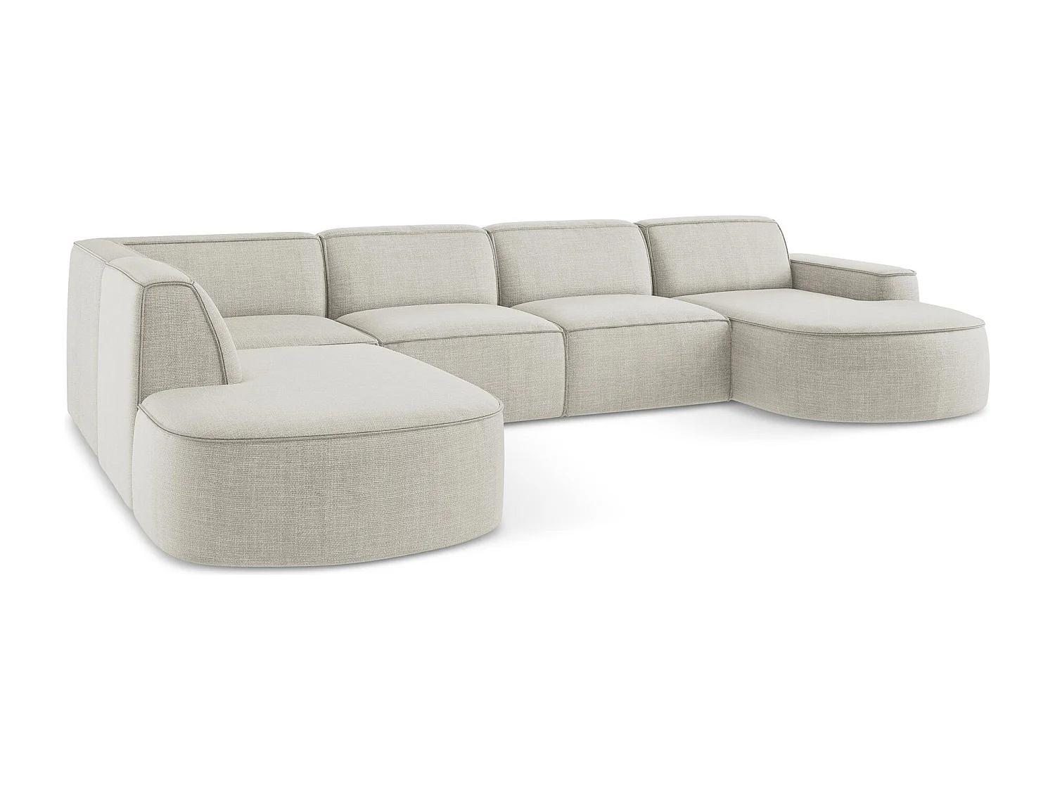 Canapé panoramique 4 places modulaire droit en tissu texturé - beige clair - OMAO