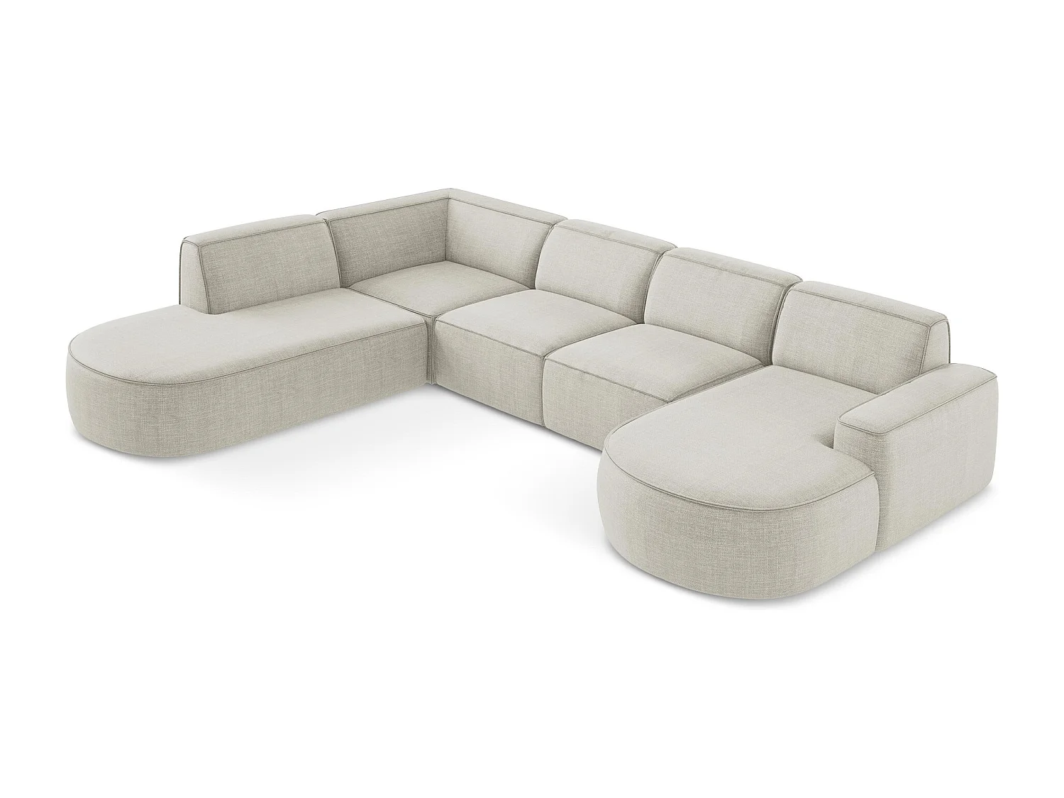 Canapé panoramique 4 places modulaire droit en tissu texturé - beige clair - OMAO